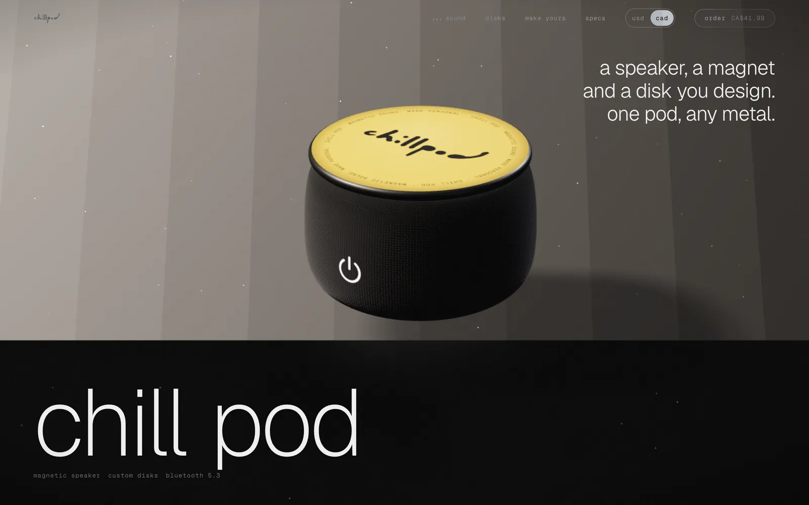 Chill Pod website, the pod, screen 1
