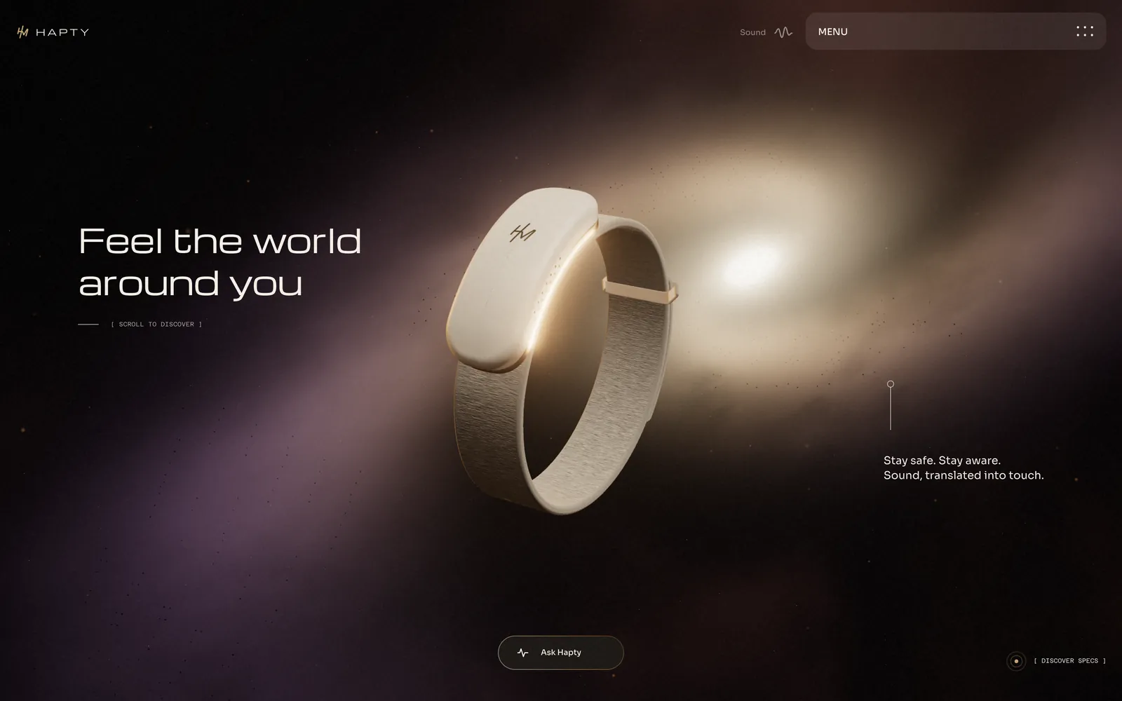 Hapty website, feel the world around you, screen 1