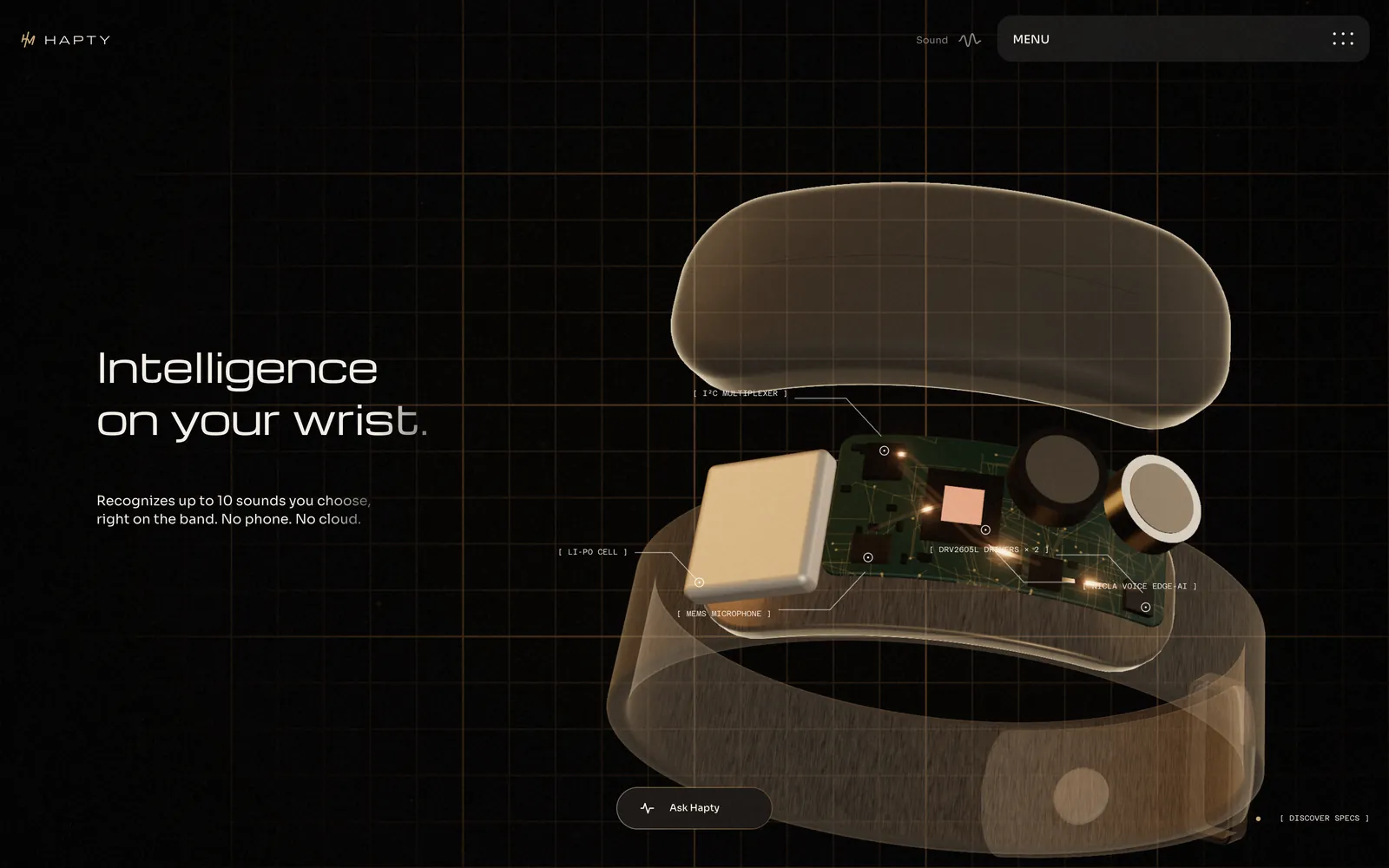 Hapty website, inside the band, screen 1