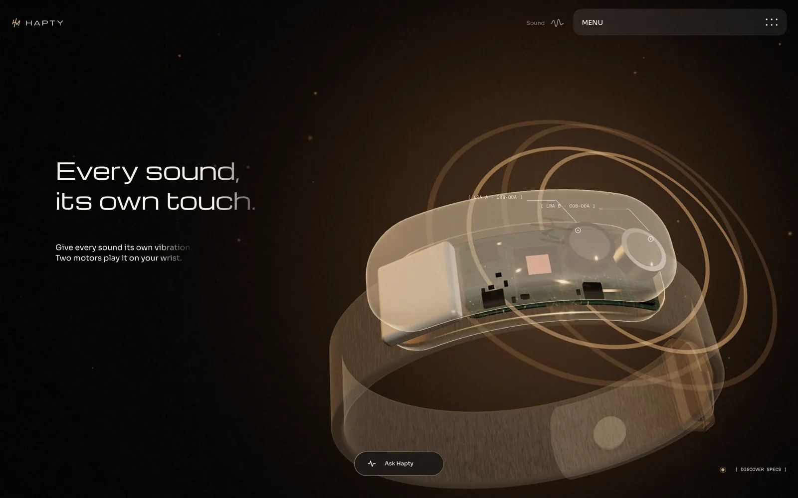 Hapty website, inside the band, screen 2