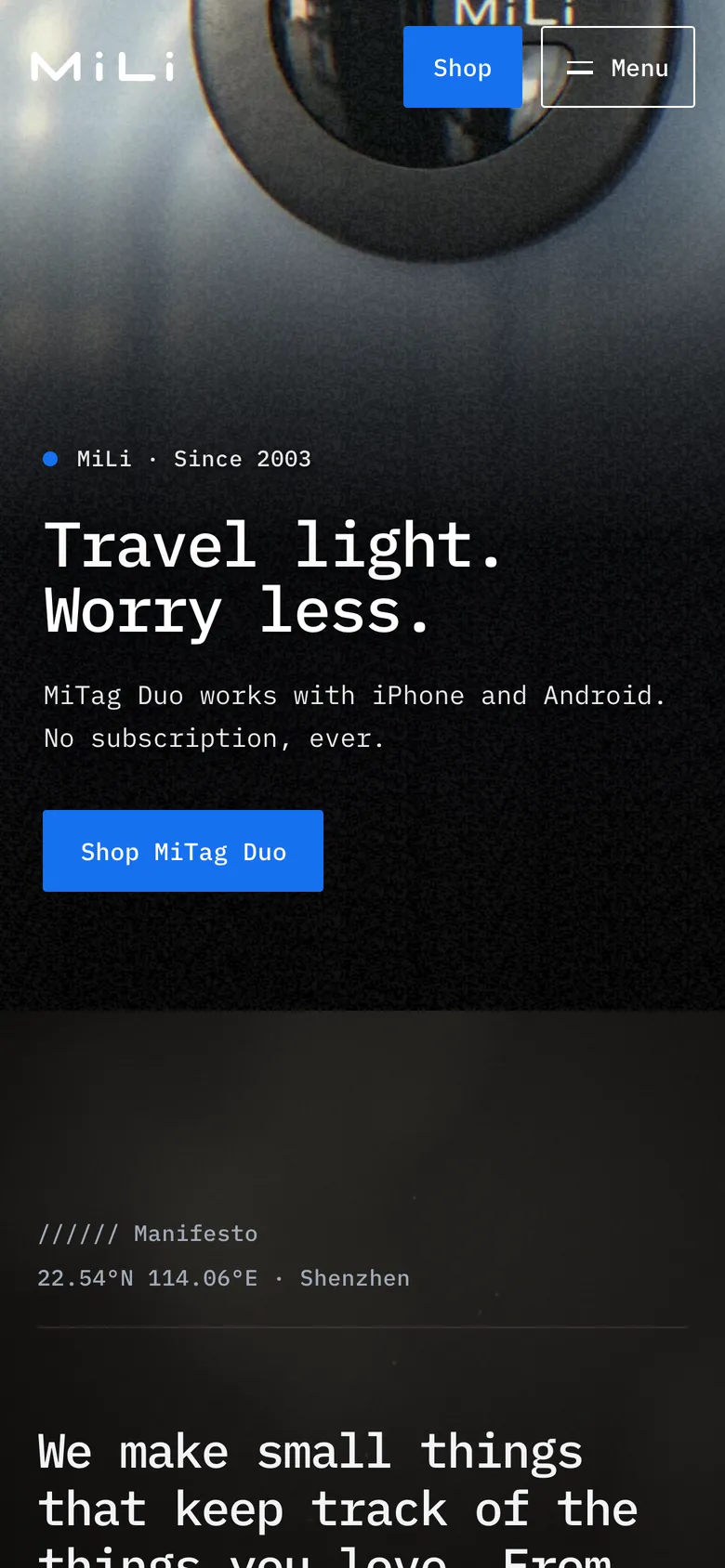 MiLi website on a phone, screen 2